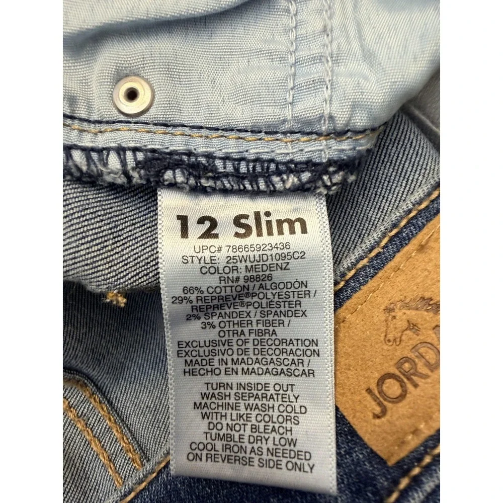 Jordache Jeans Girls 12‎ Slim Blue Skinny Stretch Medium Wash Distressed Denim